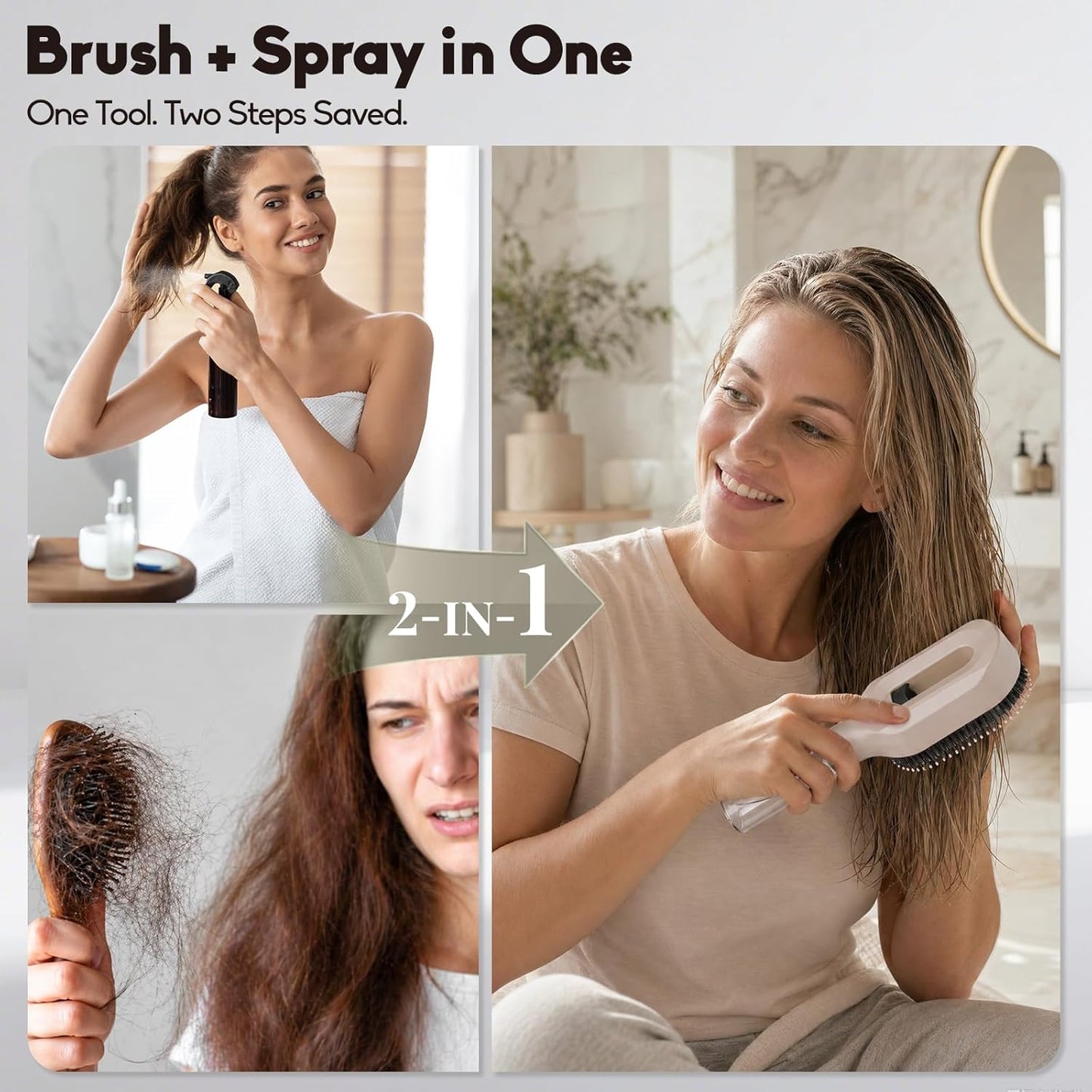 Smoothing Mist Brush - 2-in-1 Detangling Comb for Frizz & Static Control | Wet/Dry Styling, Khaki