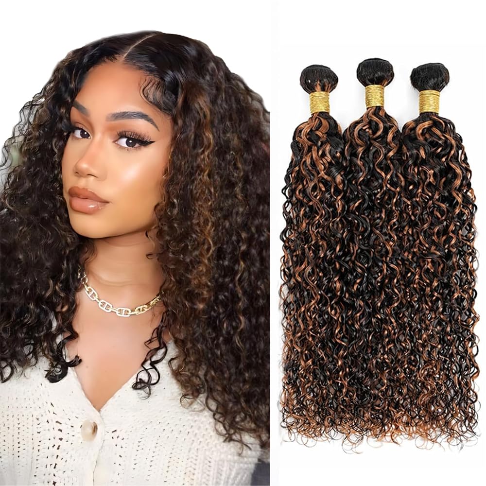 Highlight Bundles Human Hair P1B30 Kinky Curly Bundle 22 24 26 Inch 8A Grade Peruvian Virgin Hair 3 Bundles Soft And Shiny Hair Weave For Black Women