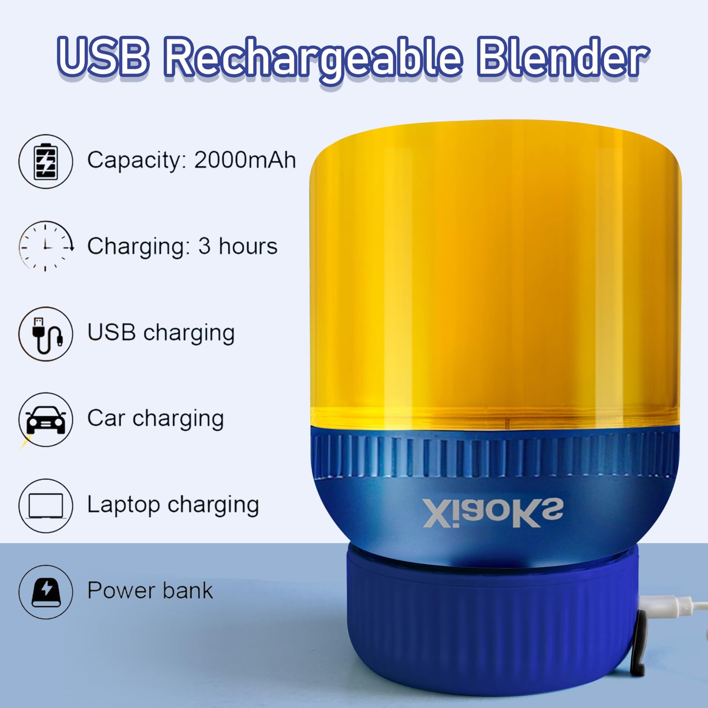 Xiaoks Portable Blender Personal Blenders for Shakes and Smoothies with 43oz Travel Cup, Rechargeable USB with BPA Free Cup and Lid,Small Blenders Cup for Kitchen Office Travel Gym (BLUE)