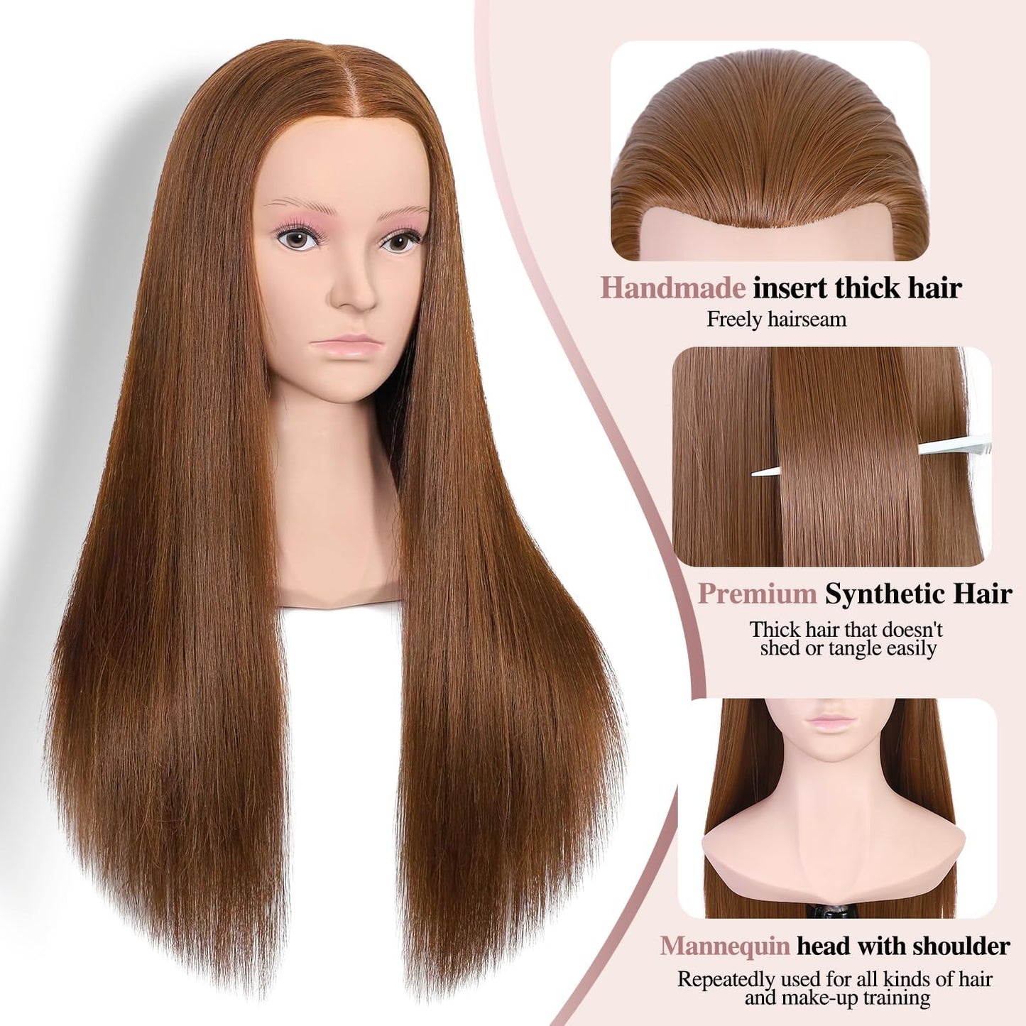 Mannequin Head with Hair - Cosmetology Display & Practice Tool | 26-Inch, Includes Clamp Holder
