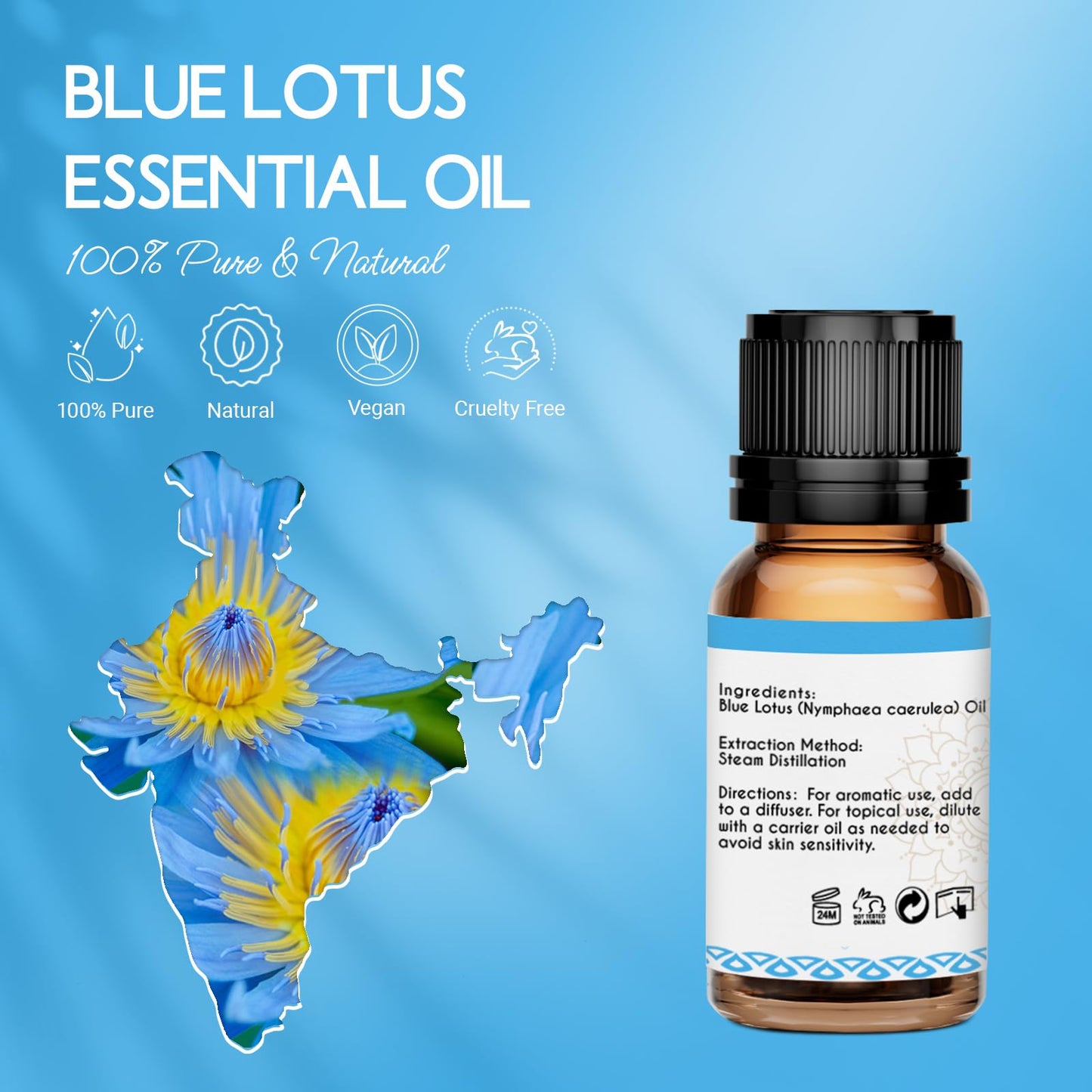 LOTUSJOY 100% Pure Blue Lotus Oil 0.34 Fl Oz, Natural Blue Lotus Essential Oil in Amber Glass Bottle with Dropper for Diffuser, Massage, Skin & DIY Use