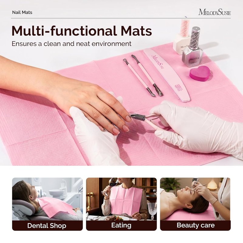 Disposable Nail Mats - 50 Pcs 3-Ply Absorbent Table Pads for Manicure & Pedicure | 18” x 13” Pink