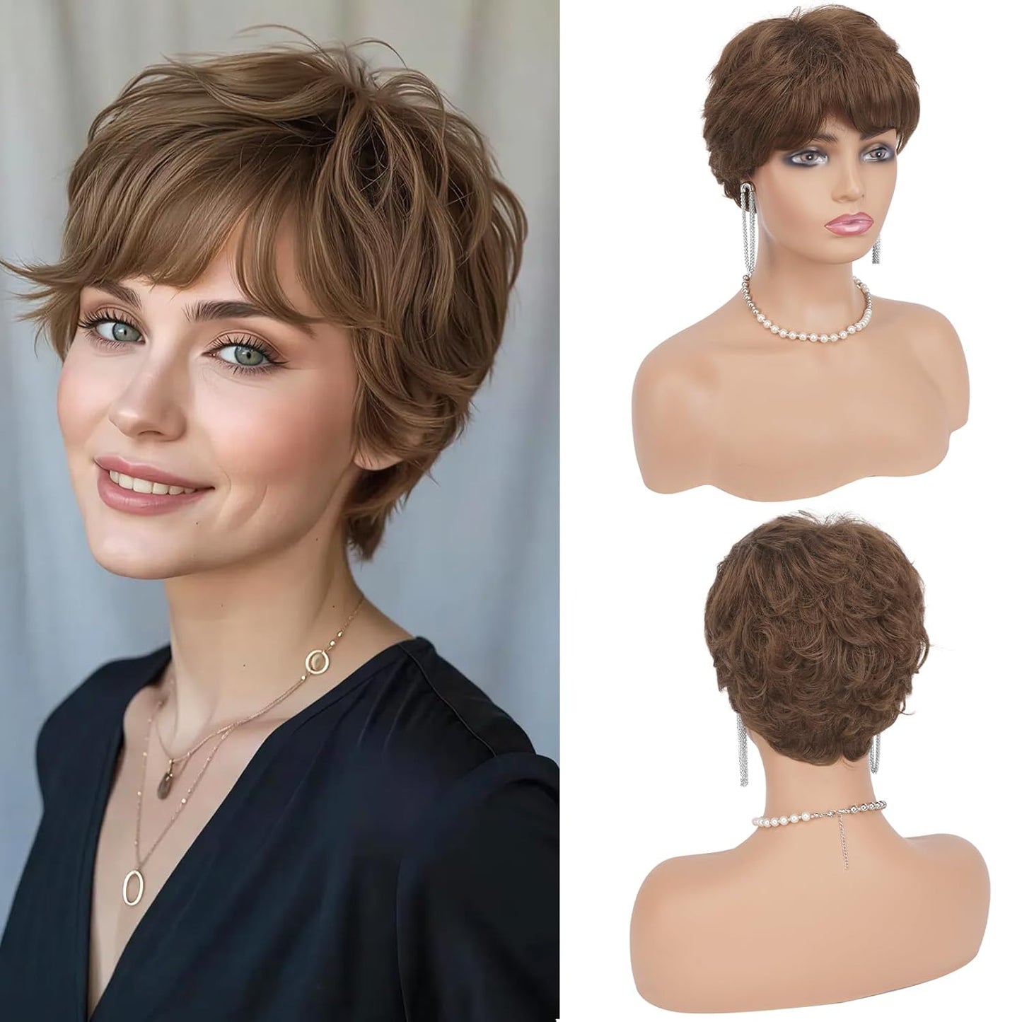 Grey Pixie Wigs for Women - Short Natural Layered Synthetic Hair | Heat Resistant Daily Wear