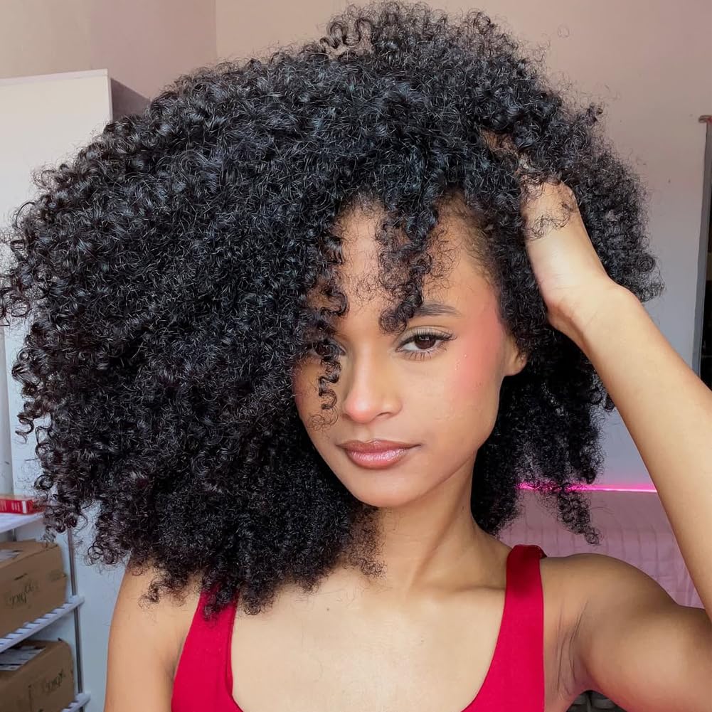 Kinky Curly 3 In 1 Half Wig - 200% Density Human Hair | 16 Inch Afro Curly Flip Wig for Women