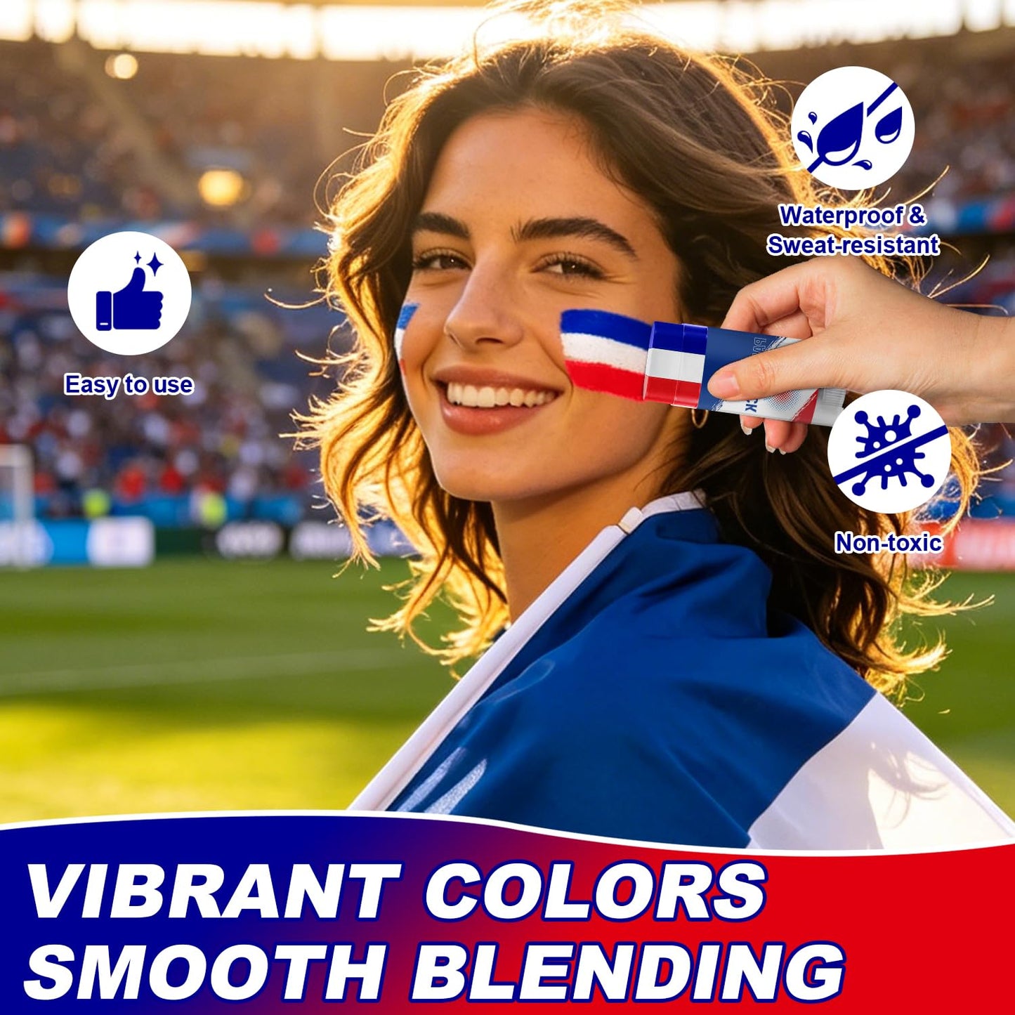 Blue White and Red France Face Body Paint Stick for 2026 World Cup Fan Soccer Baseball Softball Sports Eye Black Stick Makeup (France)