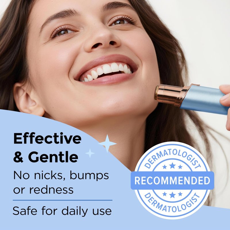 Kradaa Facial Hair Removal for Women: Electric Face Razor with LED Light - Painless & Instant Results Mini Shaver for Travel Use (Paris Blue)