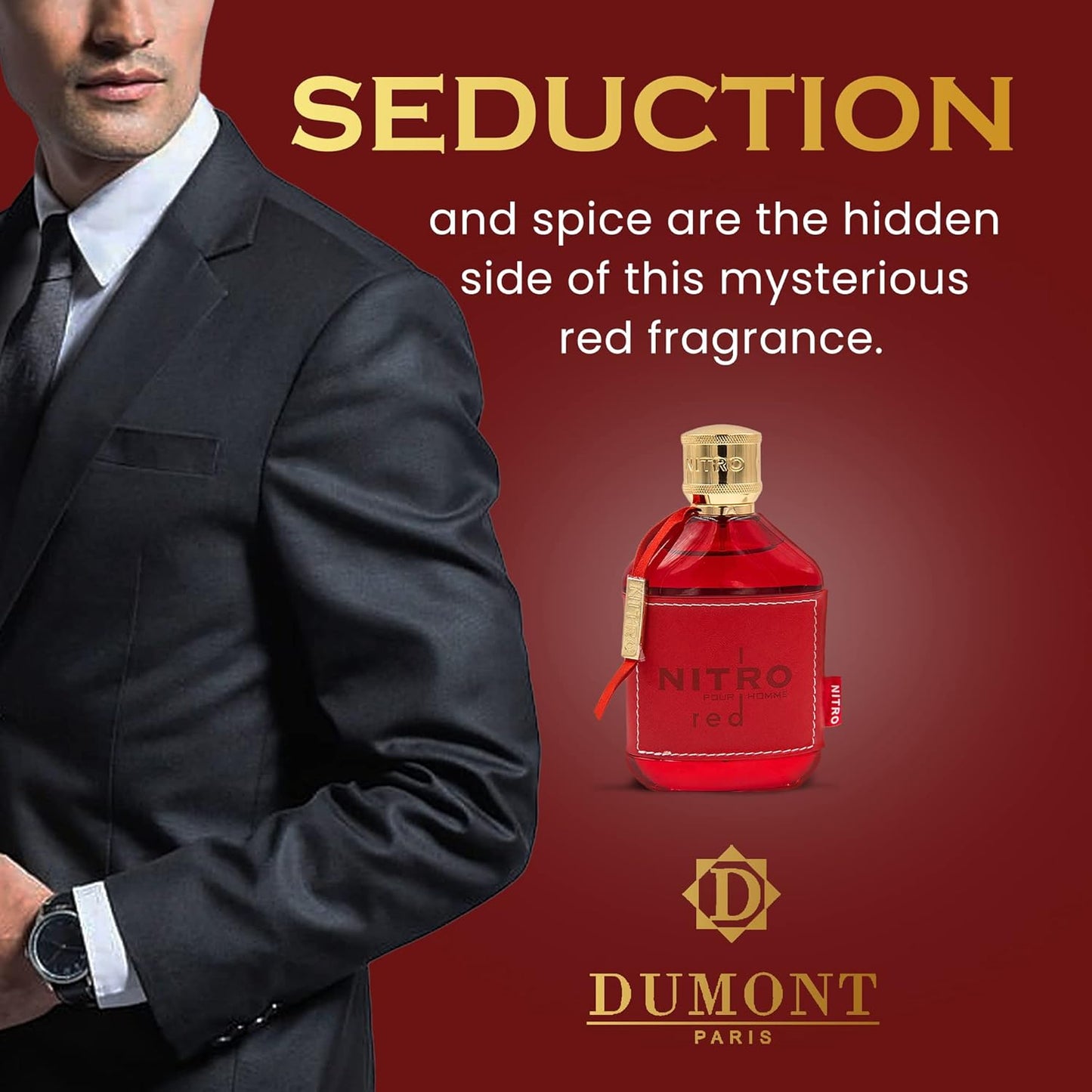 Dumont Nitro Red Eau De Parfum for Men - Rich Fruity Woody Floral Fragrance | 3.4 Fl Oz Long-Lasting Scent