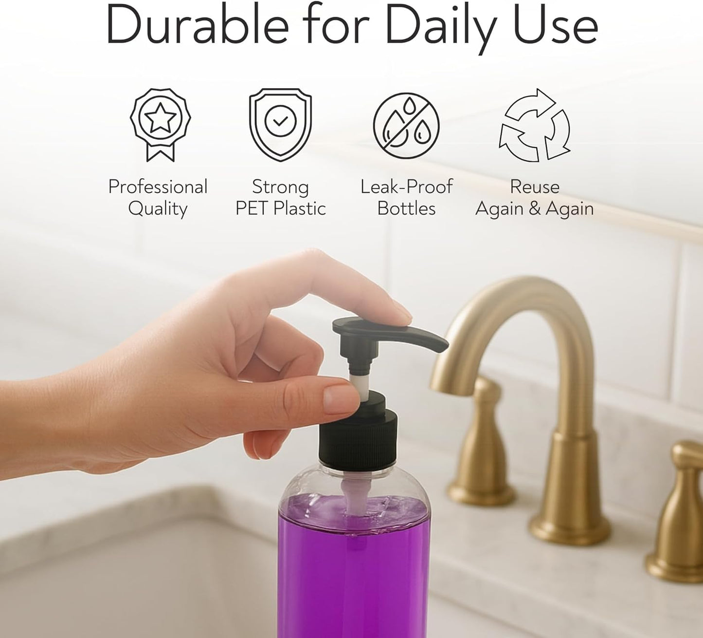 36 Pack Empty Pump Bottles 8oz - Clear Refillable Plastic Containers with Locking Dispenser for Lotion, Shampoo, Soap | Travel Size Toiletry Bottles