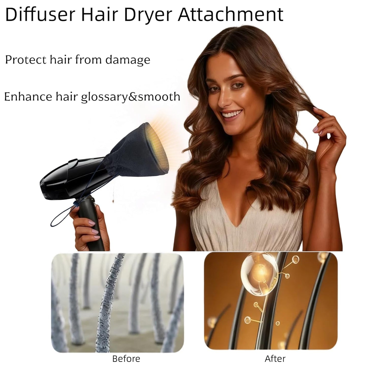 Universal Hair Dryer Diffuser Attachment - Reduce Damage & Frizz | Travel-Friendly Design