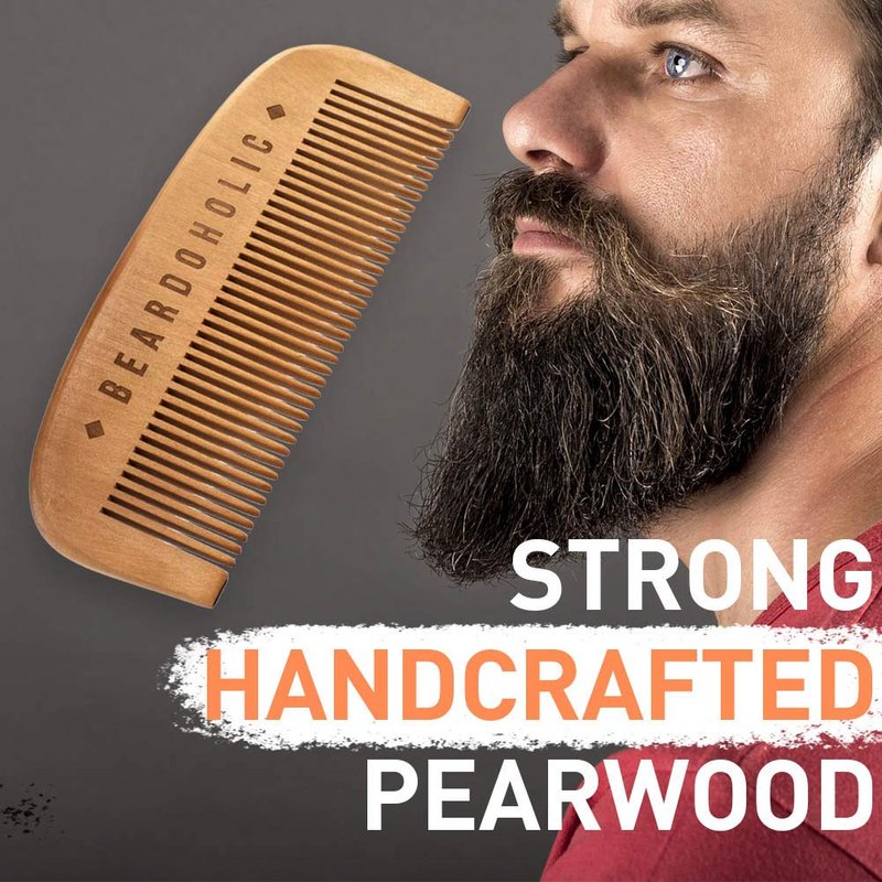 Beardoholic Beard Comb With a Gift Box – Wide Teeth – Anti-Static, Eliminates Tangles and Keeps Your Beard Neat and Tidy – 5.31 x 1.96 IN Handmade 100% Pearwood Design