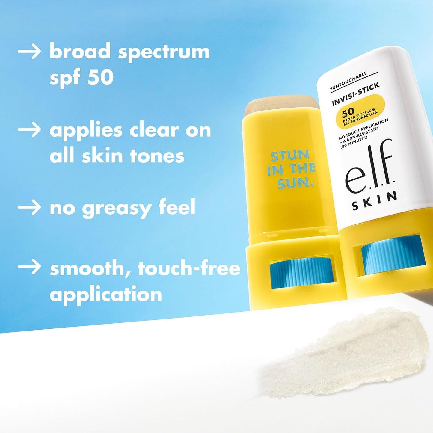 e.l.f. SKIN Suntouchable Invisi-Stick Face Sunscreen SPF 50 - Clear, Lightweight, Vegan Formula