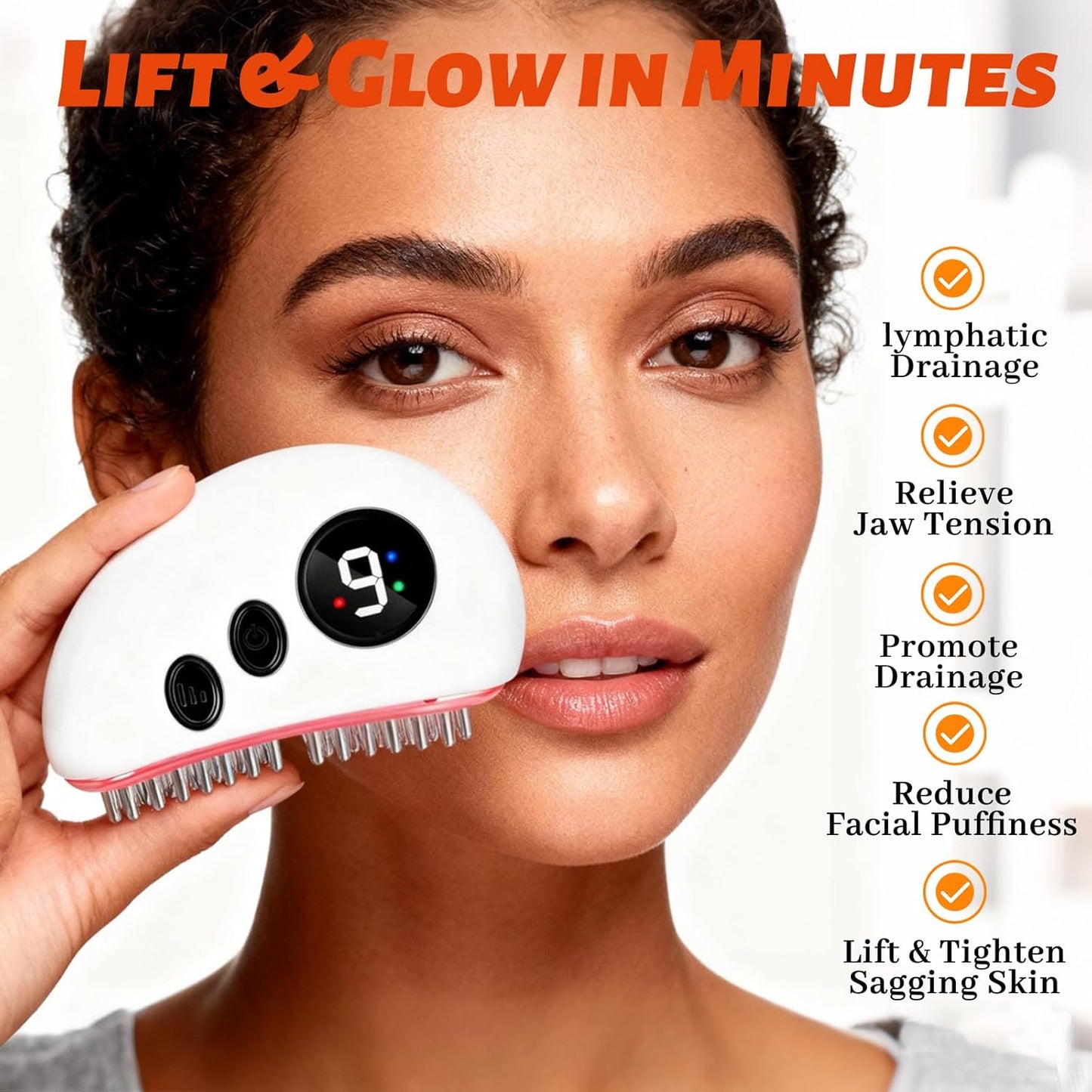 Electric Lymphatic Contour Face Brush - 9 Heating Levels, Massage & Vibration Tool for Double Chin & Jawline Sculpting