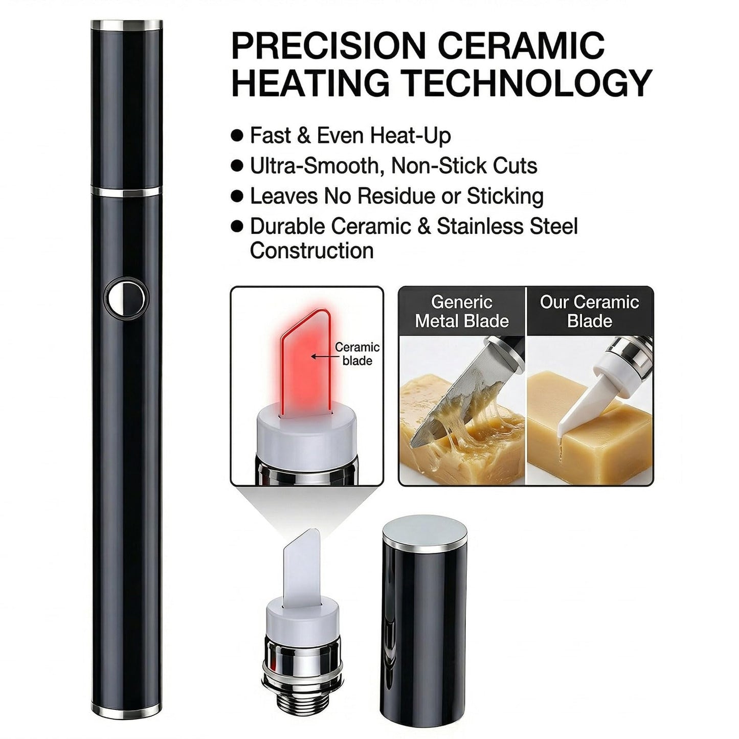 Electric Hot Knife Dab Tool - Professional Ceramic Heated Tip Pen for Wax, Resin & Candle Carving - Cordless Rechargeable Cutting Tool Kit for Plastic, Foam & Soap Shaping (1pc)