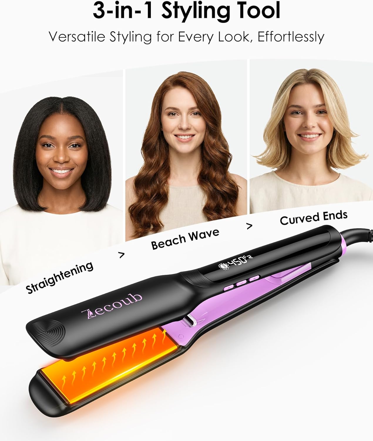 Wide Plate Hair Straightener - 1.75 Inch Ionic Ceramic Flat Iron for Thick, Coarse Hair | Fast Heat-Up, 9 Temp Settings to 450°F