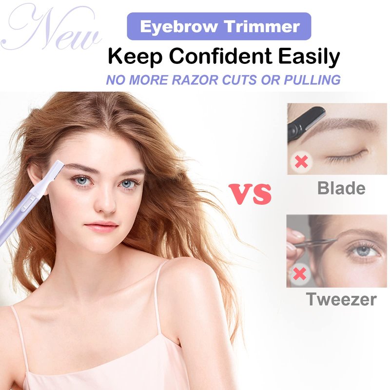 LAIKME Electric Eyebrow Trimmer for Women, Facial Hair Razor Removal for Men, Mini Epilator for Bikini, Remover for Face, Chin, Peach Puzz, Lips, Body, Arms, Legs, Battery Operated (Purple)