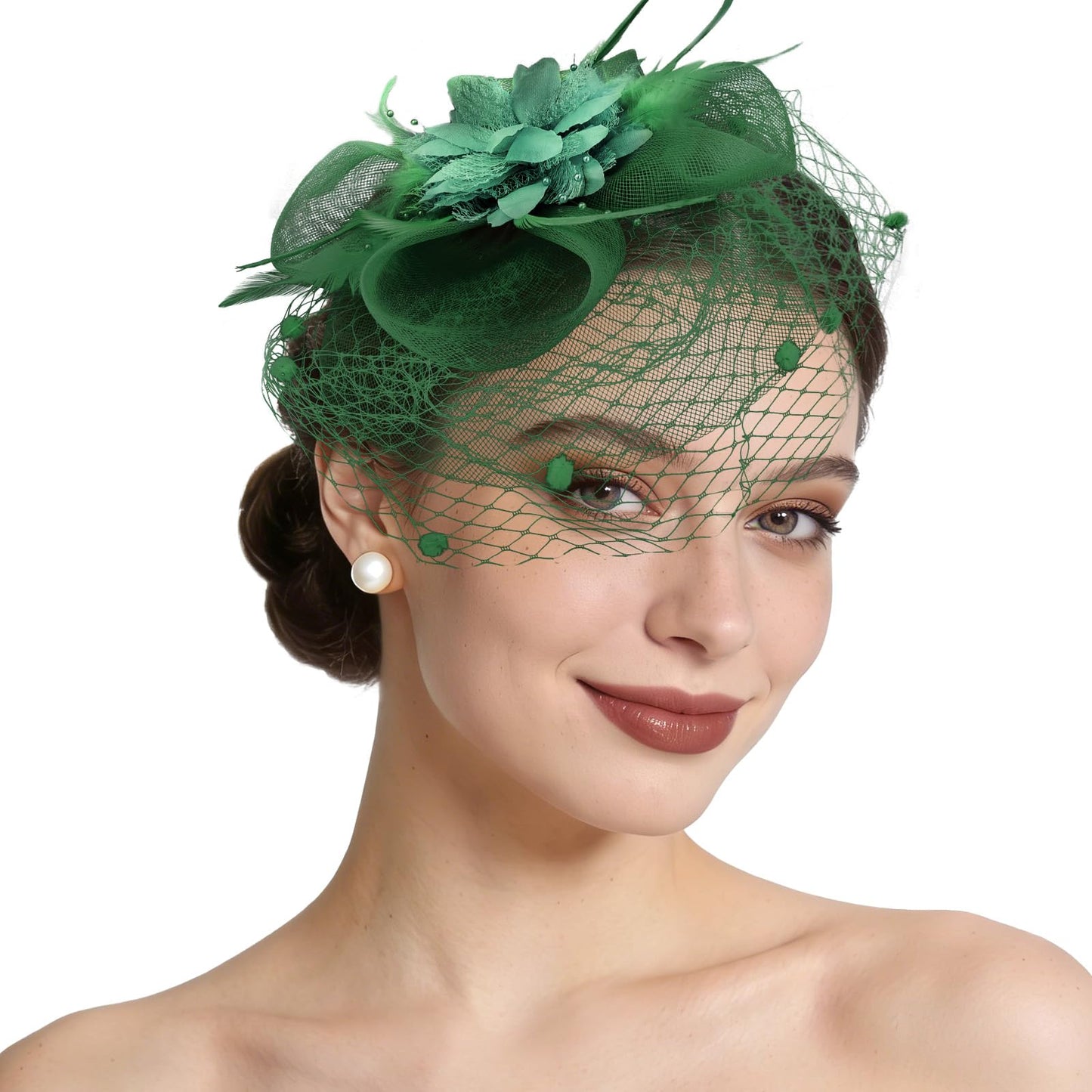 Semato Fascinators Hats for Women Mesh Feathers Elegant Green Tea Party Kentucky Hat Derby Headband with Hair Clip