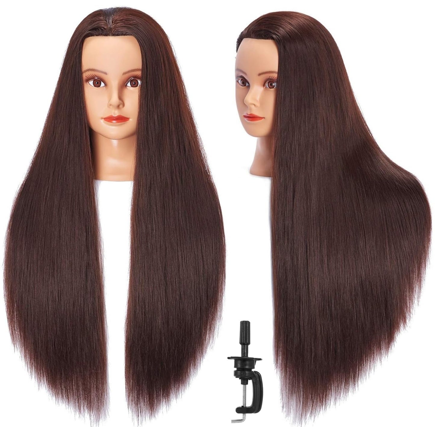 Mannequin Head - 26-28" Yaki Synthetic Fiber Training Head for Hairdressing | Cosmetology Practice Model with Clamp Stand