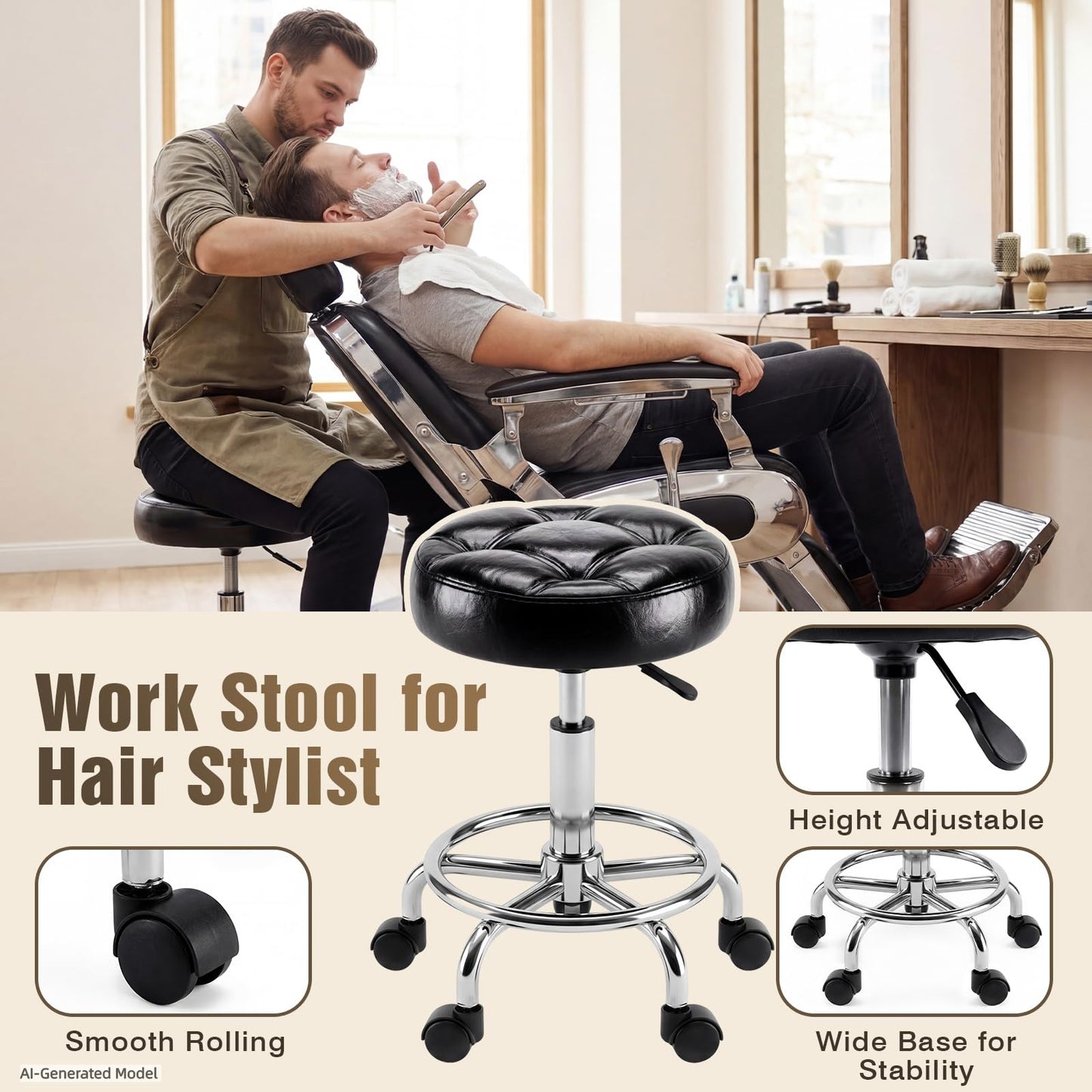 Oakvera Barber Chair with Stool, Heavy Duty Vintage Recline Hydraulic Barber Chair, 360° Swivel All Purpose Professional Salon Chair Barber Shop Beauty Salon Shampoo Equipment, Black and Silver