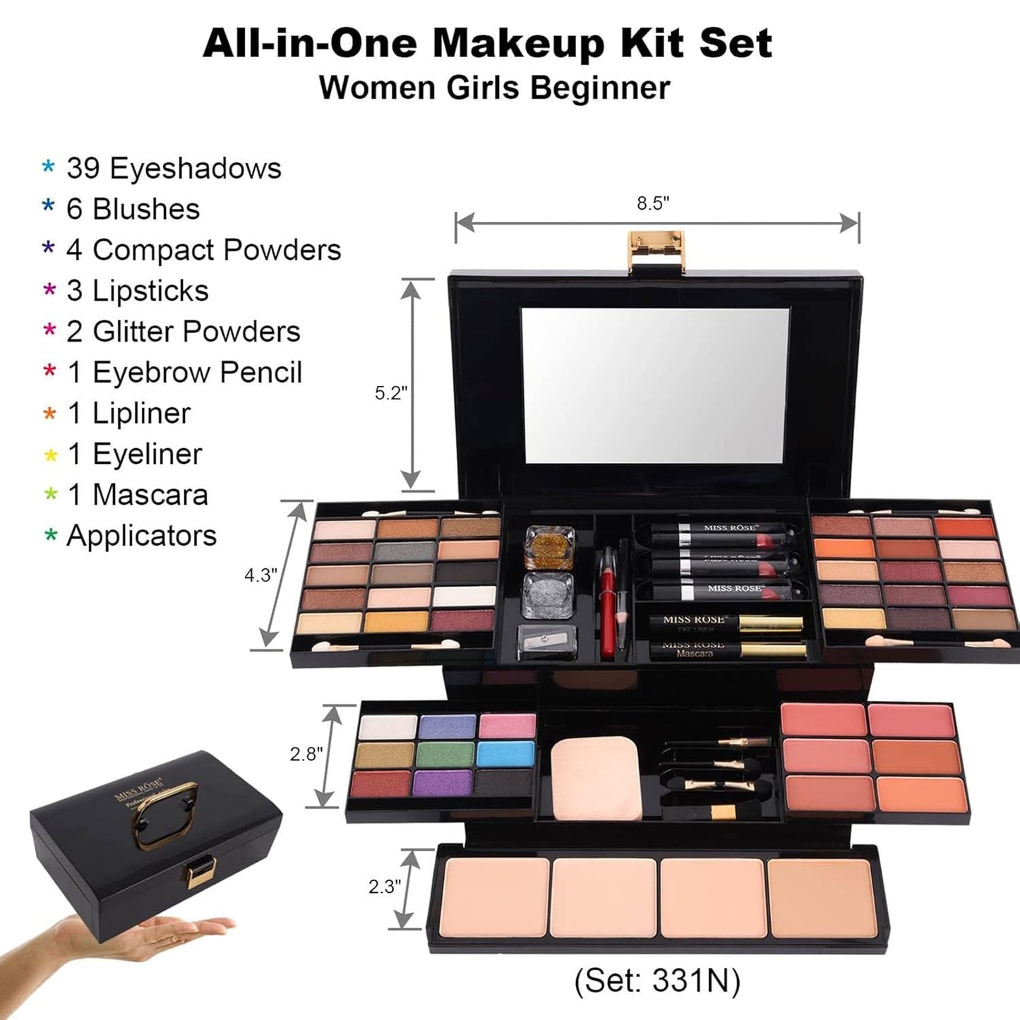 Professional 58 Color Makeup Kit for Women - Eyeshadow, Blusher, Eyebrow Powder & More | Complete Beauty Set