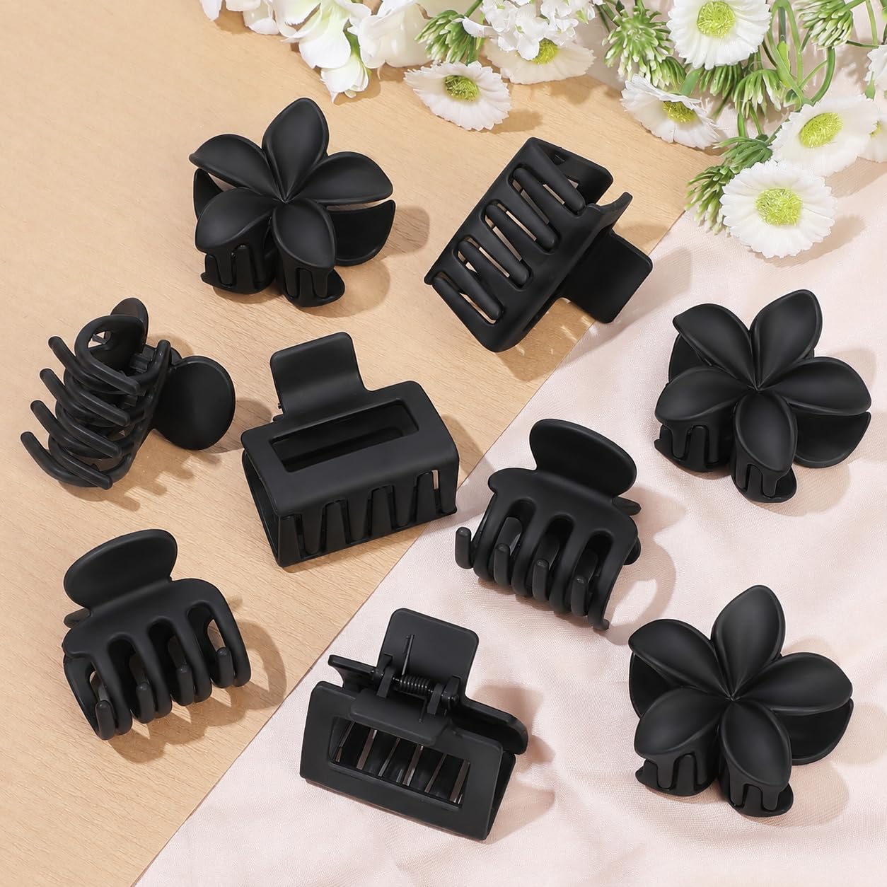 Medium Hair Clips for Women - 9 Pcs Small Claw Clips | Flower & Square Designs for Thin & Thick Hair