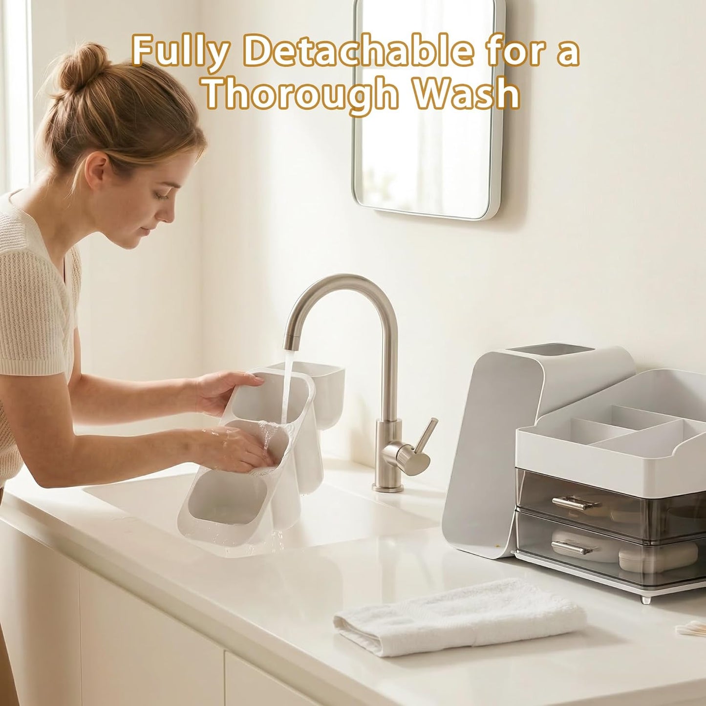 Large Capacity Makeup Organizer - Thickened Material Vanity Storage | White Countertop Holder for Brushes & Skincare