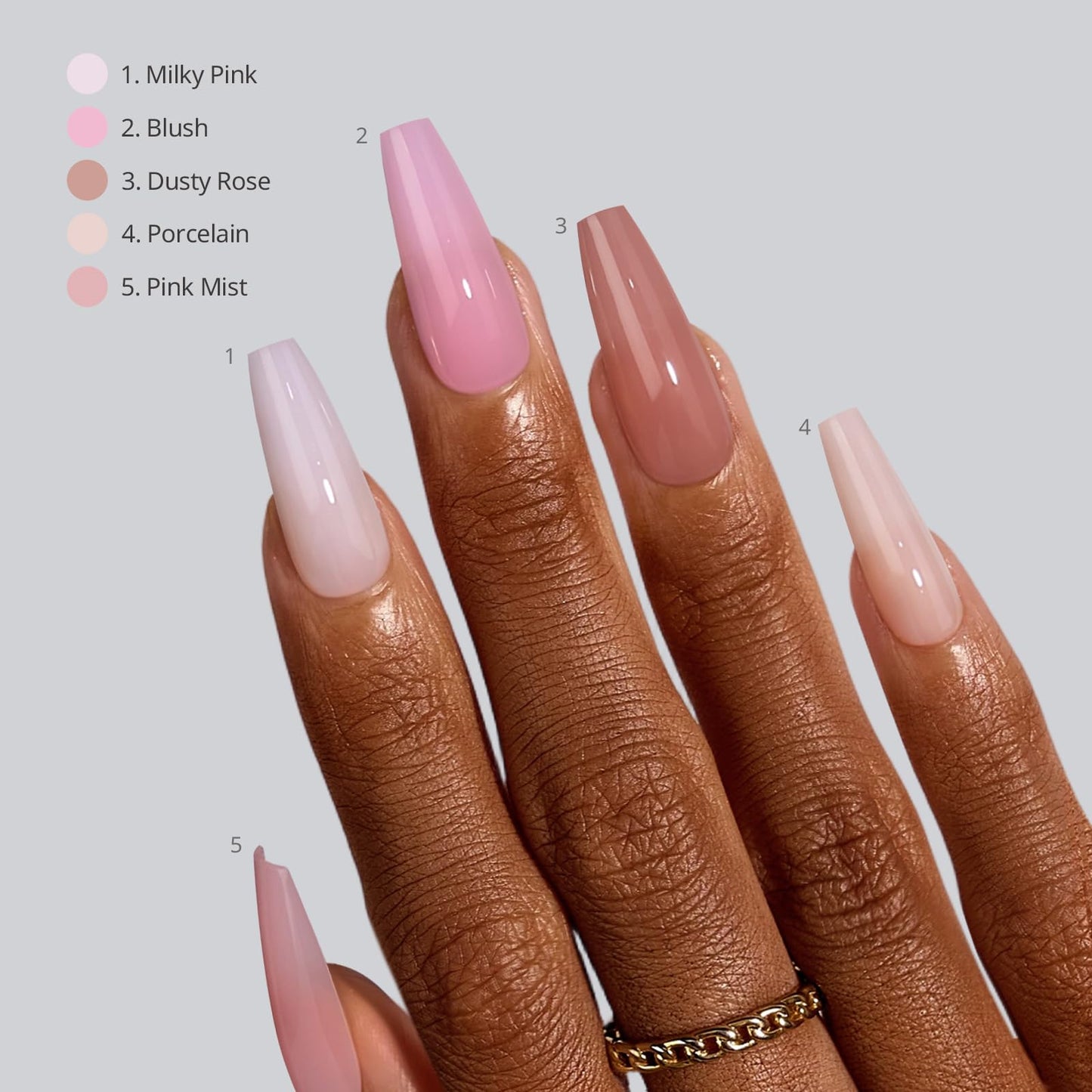 BTArtboxnails XCOATTIPS Bare 5-Shade Nude Press On Nails, Long Coffin