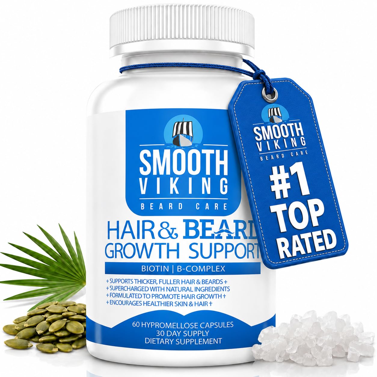 Beard Growth Supplement - Hair Growth Vitamins for Men (60 Capsules) - 5000 MCG Biotin & DHT Blocker for Hair Loss Treatment - Beard Pills for Thicker, Stronger Hair