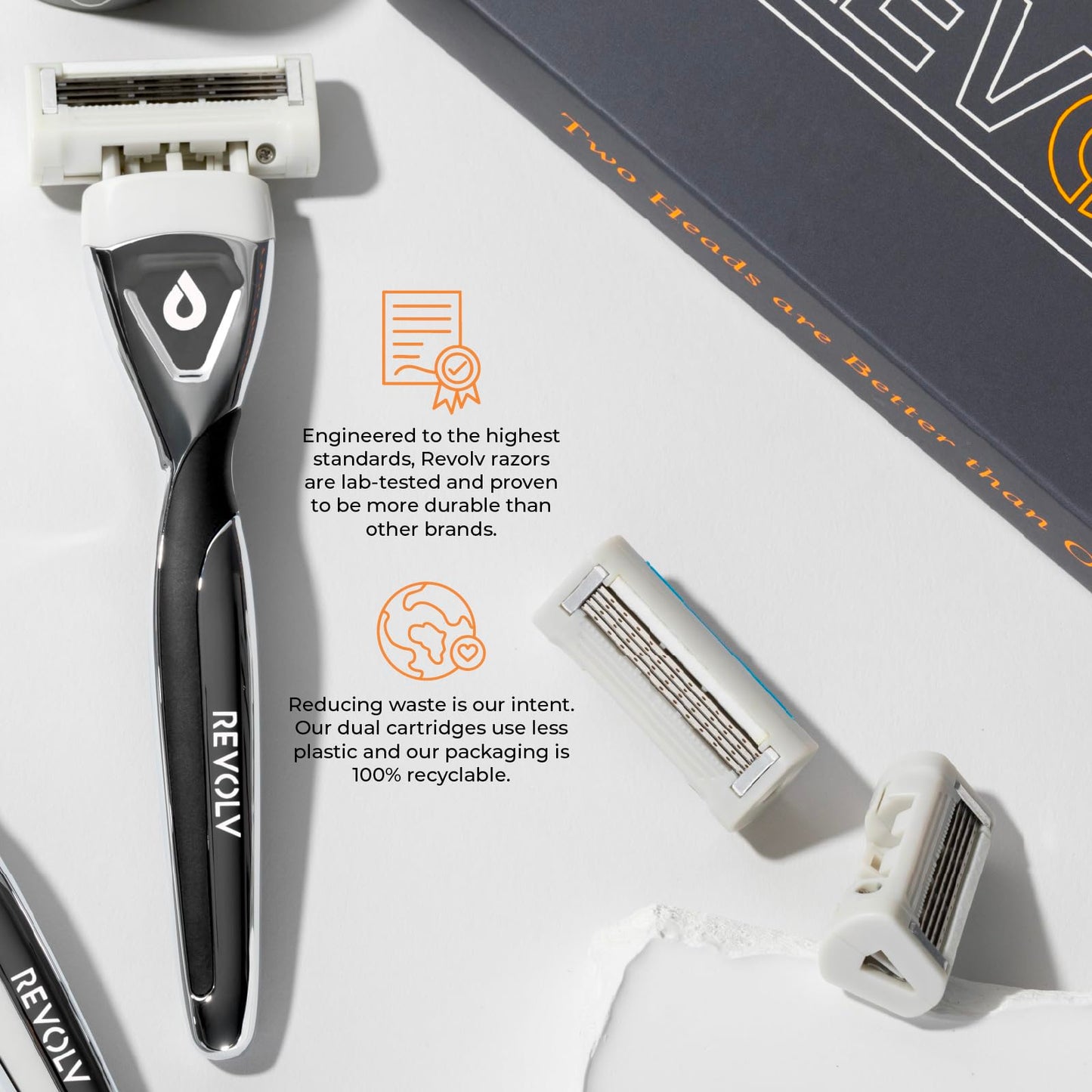 Revolv Dual Sided Razor Cartridge Refill, 2-Pack Premium Razor Blades for Men with Swedish Steel - Long Lasting Shave for Sensitive Skin - Perfect for Men's Shaving Kits and Men's Shaver