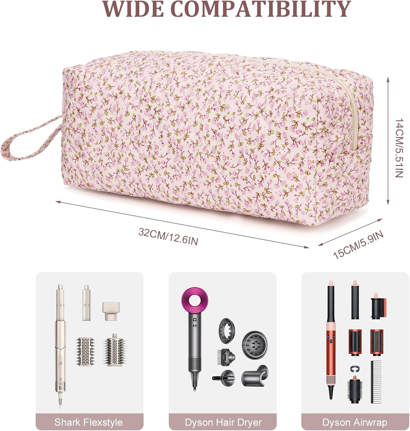 Travel Hair Tool Bag - Dyson Airwrap Compatible Floral Carrying Case & Organizer | Portable Hair Dryer Storage