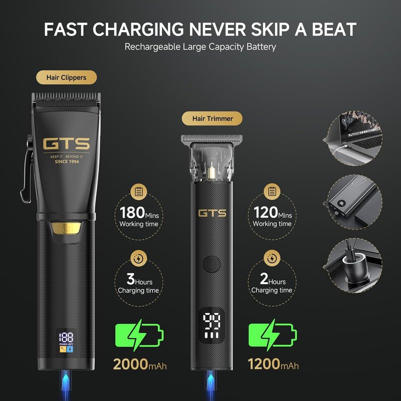 Professional Hair Clippers for Men - Cordless Hair Cutting Kit with LED Display & 15 Guide Combs