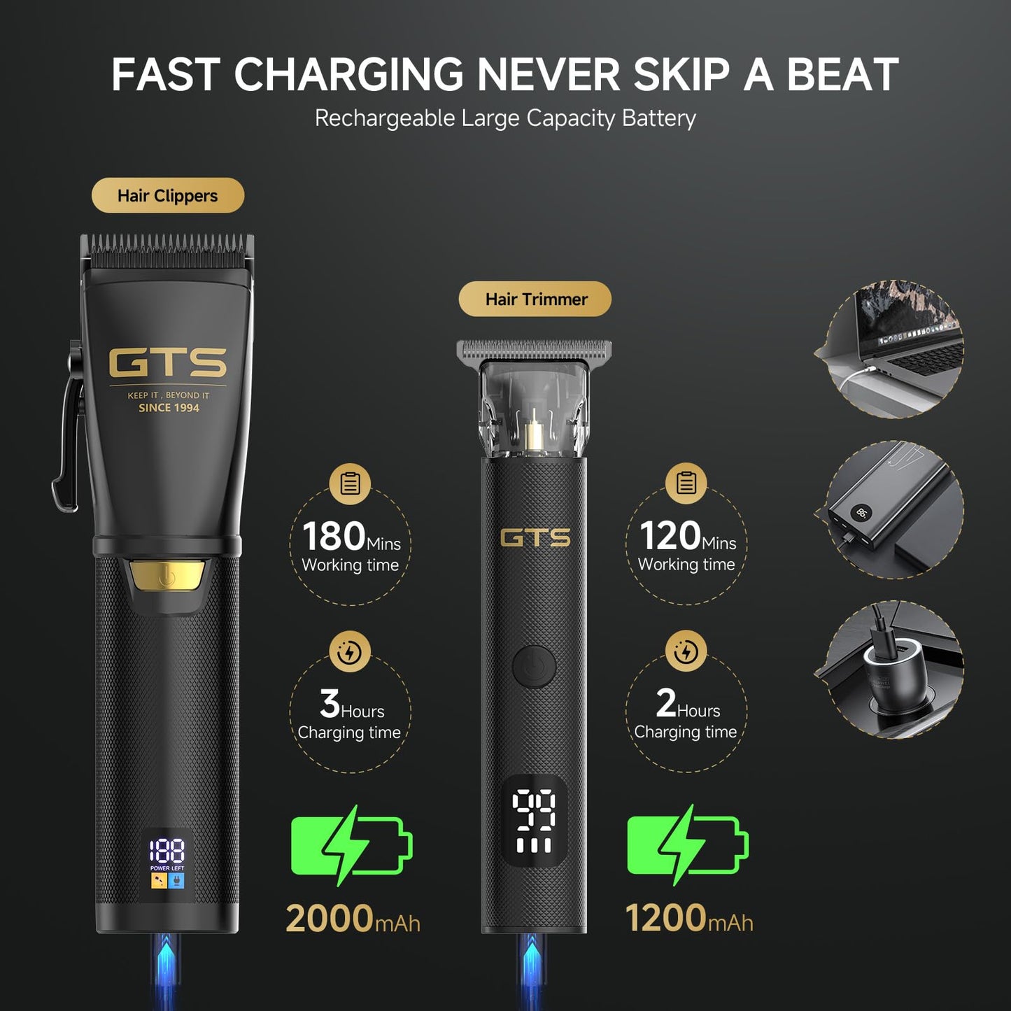 GTSPRO Hair Clippers for Men Professional, Cordless Clippers for Hair Cutting, Mens Hair Clippers and Trimmer Kit for Barber with LED Display 15 Guide Combs