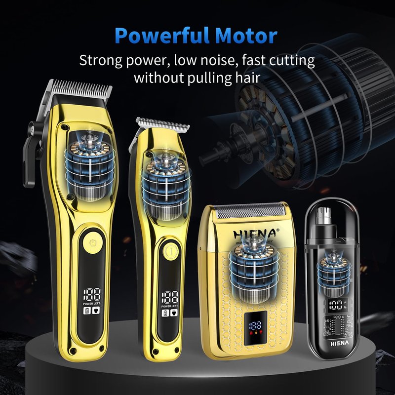 HIENA PRO Professional Hair Clipper Set for Men, Foil Shaver & Men's Facial Grooming Tool, Rechargeable Barber Clippers Set and Trimmer Kit, Cordless Electric Beard, Nose Trimmer