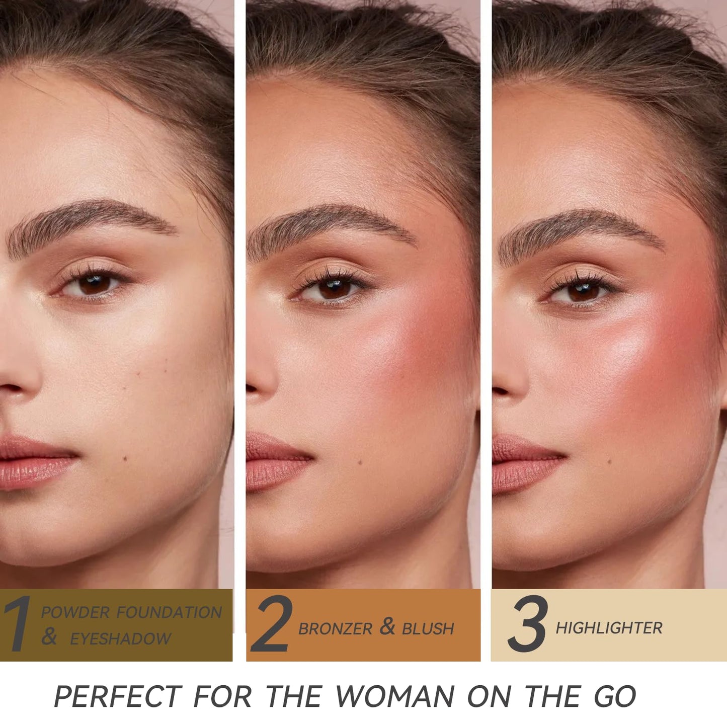 K'APEINE Baked Makeup Palette Set- 9Colors Brown Makeup Palette, Single Baked Powder Foundation & Retractable Blush Brush, Travel Makeup Set Waterproof,Long Lasting For Older Women-02