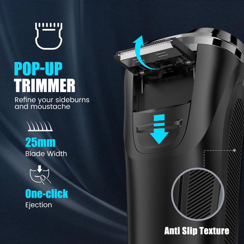 Brightup Electric Razor for Men, Electric Shavers for Men Face with Pop-up Trimmer, Waterproof Cordless USB-C Rechargeable, Wet Dry Portable Shaver with LCD Display/Travel Case, Gift for Him