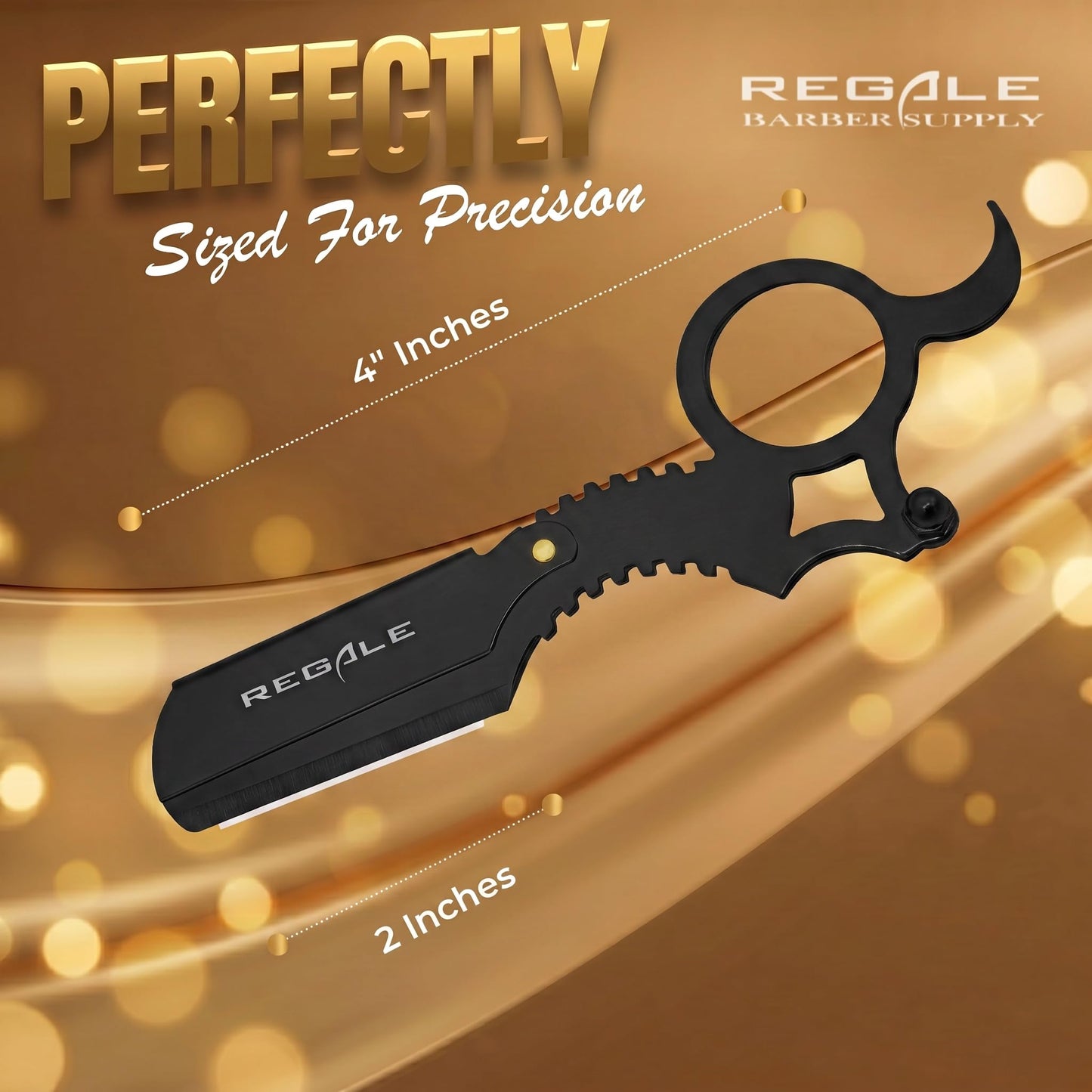 Regale Barber Supply Finger Ring Straight Edge Razor Black Matte, Classic Stainless Steel Barbero Shaver for a Smooth & Precise Shave, Premium Barber Razor for Men's Shaving