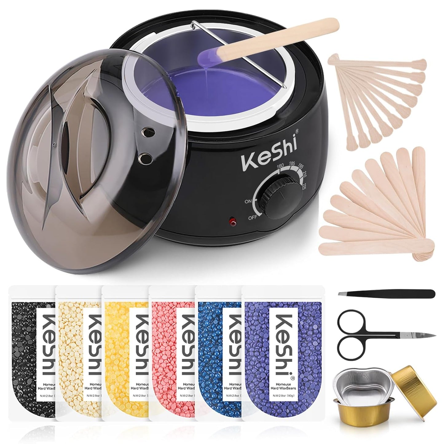 Painless Hair Removal Waxing Kit - KeShi Wax Warmer with 6 Bags Hard Wax Beans for Full Body, Legs, Face & Bikini | Ideal for Men & Women