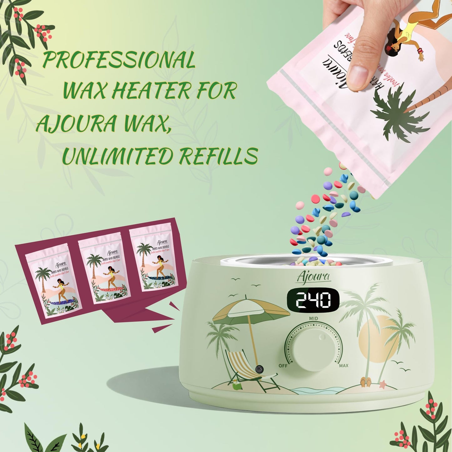 Ajoura Home Wax Warmer Kit for Waxing, Brazilian Sensitive Skin Hair Removal ,Women Men, Eyebrows, Bikini, Face, Armpit, Legs