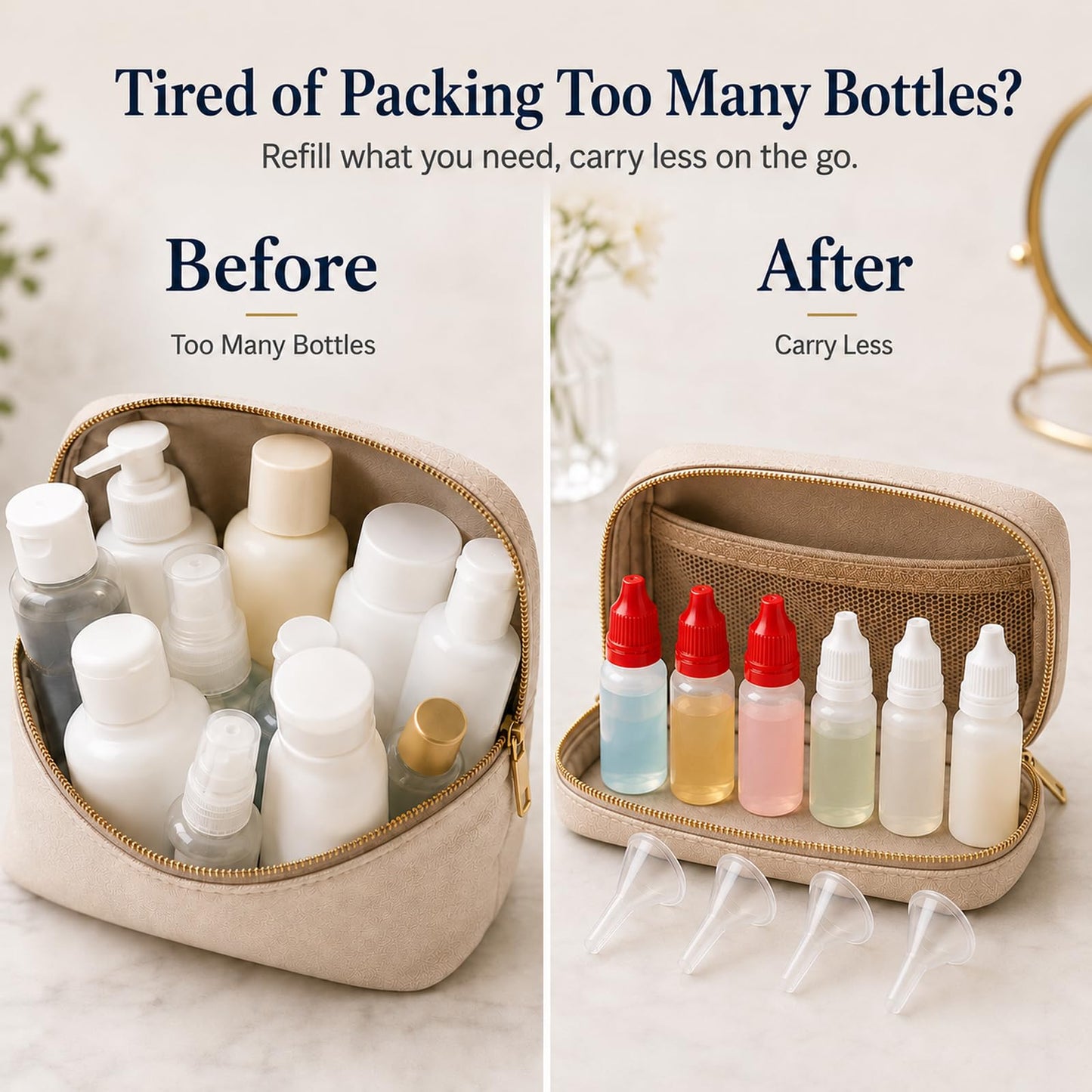 LUSTRIB 10PCS (6 Bottles + 4 Funnels) Small Plastic Dropper Bottle for Travel 15ml (0.5oz) Eye Dropper Bottle with Cap Refillable Travel Container Portable Squeezable for Liquid, (Red & White)