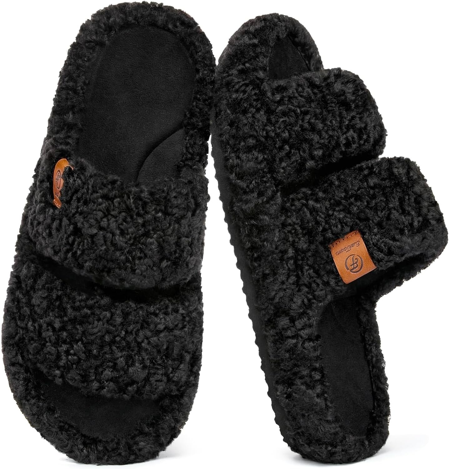 Fuzzy Open-Toe Slippers for Women - Soft Comfy Memory Foam Indoor House Shoes