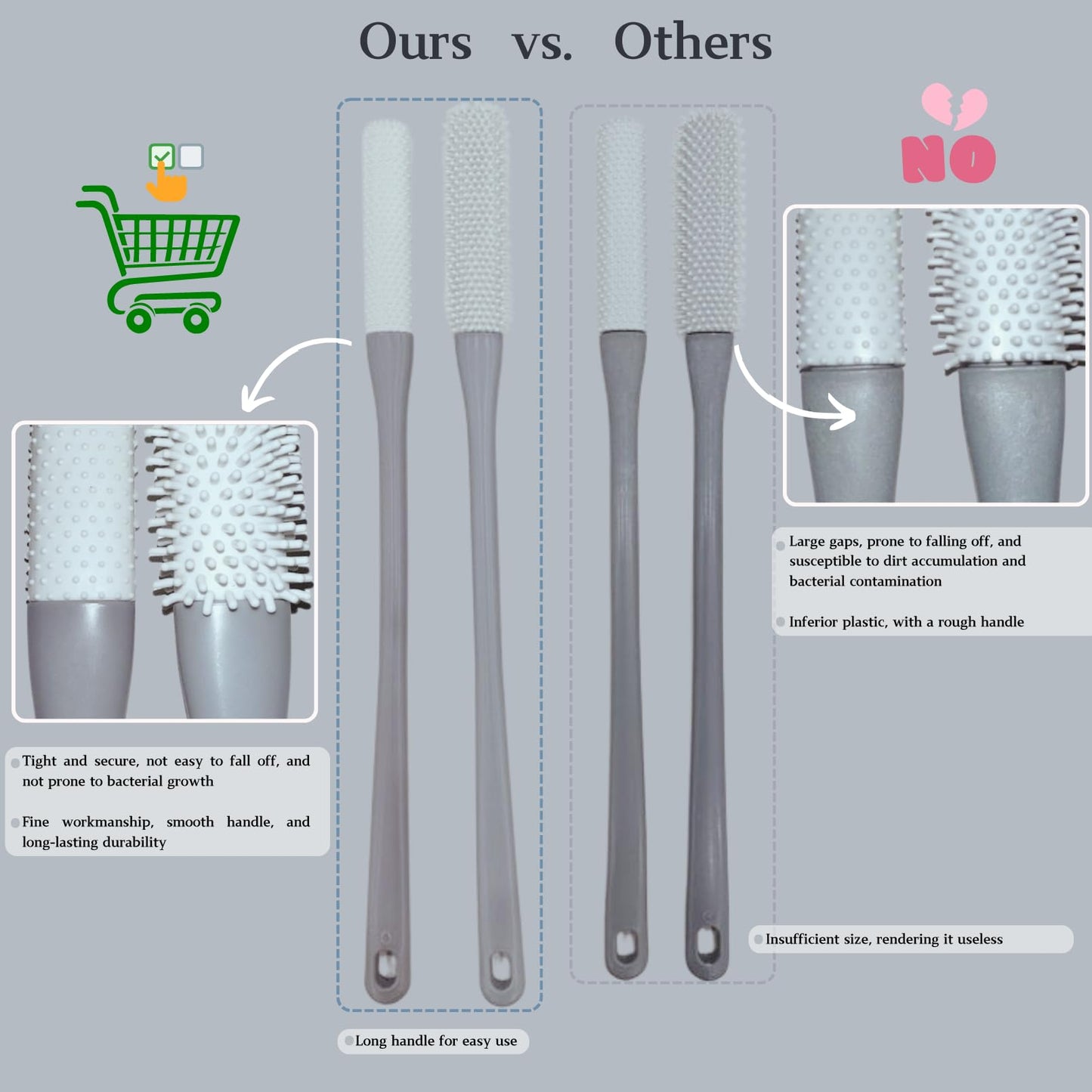 Nurlypop Toe Cleaning Brush with 15.7" Long Handle,Foot Scrubber in Shower,No Bending, Ideal for Seniors, Expecting Mothers, Men & Women | Foot Scrubber & Anti-Itch Exfoliating Brush (2 Pack) (Grey)