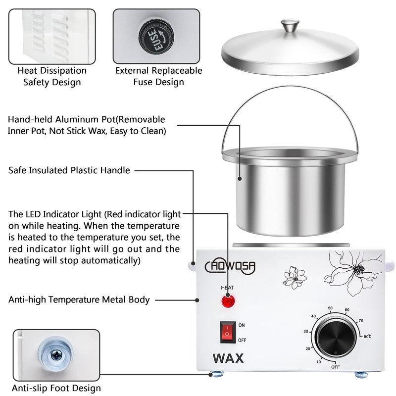 Single Wax Warmer Professional Electric Wax Heater Machine for Hair Removal, Large Waxing Pot Paraffin Facial Skin Body SPA Salon Equipment with Adjustable Temperature Set