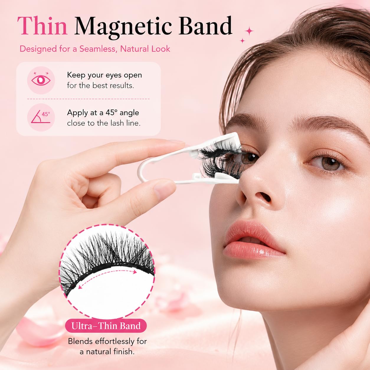Vevela Magnetic Eyelashes Kit, 1 Pair Magnetic Lashes Natural Look with Applicator, No Glue Needed & Reusable，Easy to Wear and Remove (VE-US-YC-1D01)