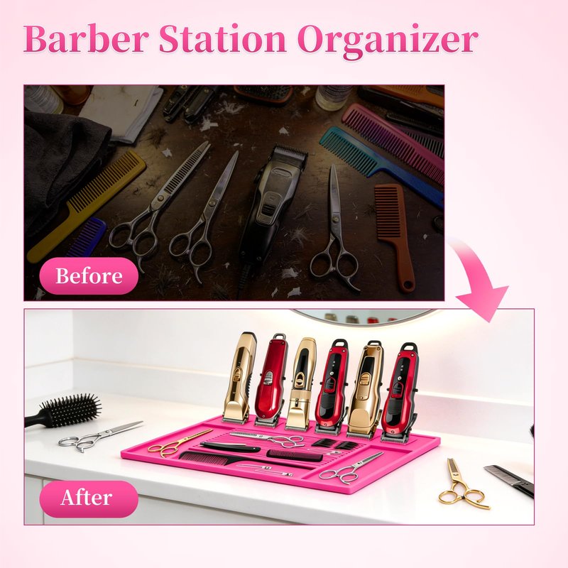 Magnetic Barber Mat, Barber Mats for Clippers with 6 Magnets, Magnetic Tool Mat for Barber Station Table Organizer Barbershop Salon Accessories Pad-Rose