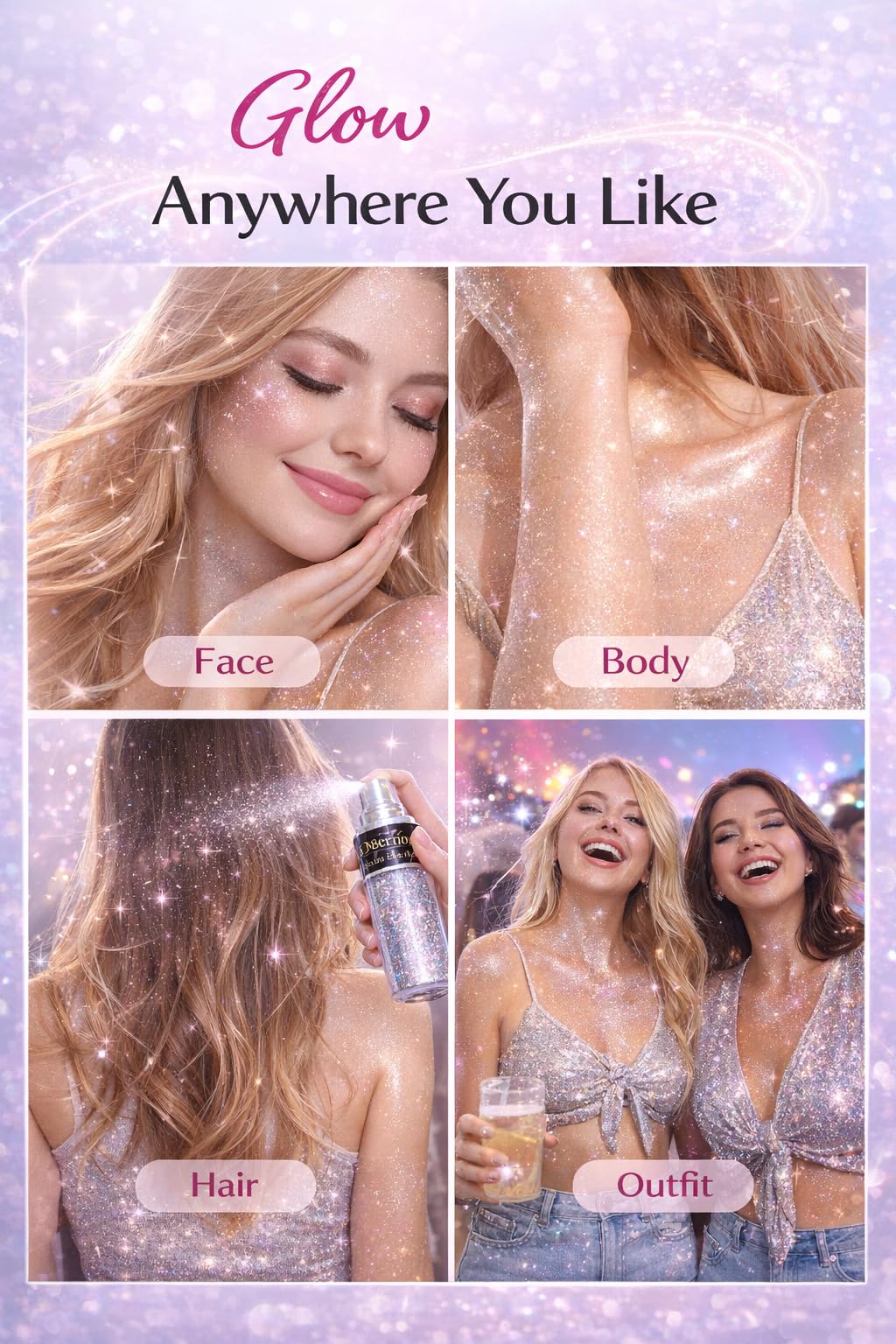 Sovano Hair & Body Glitter Dry Powder, Holographic Body Glitter for Hair Face and Skin, Ultra Fine Shimmer Spray Highlighter, Long Lasting Sparkle Makeup for Festivals Parties Concerts Rave