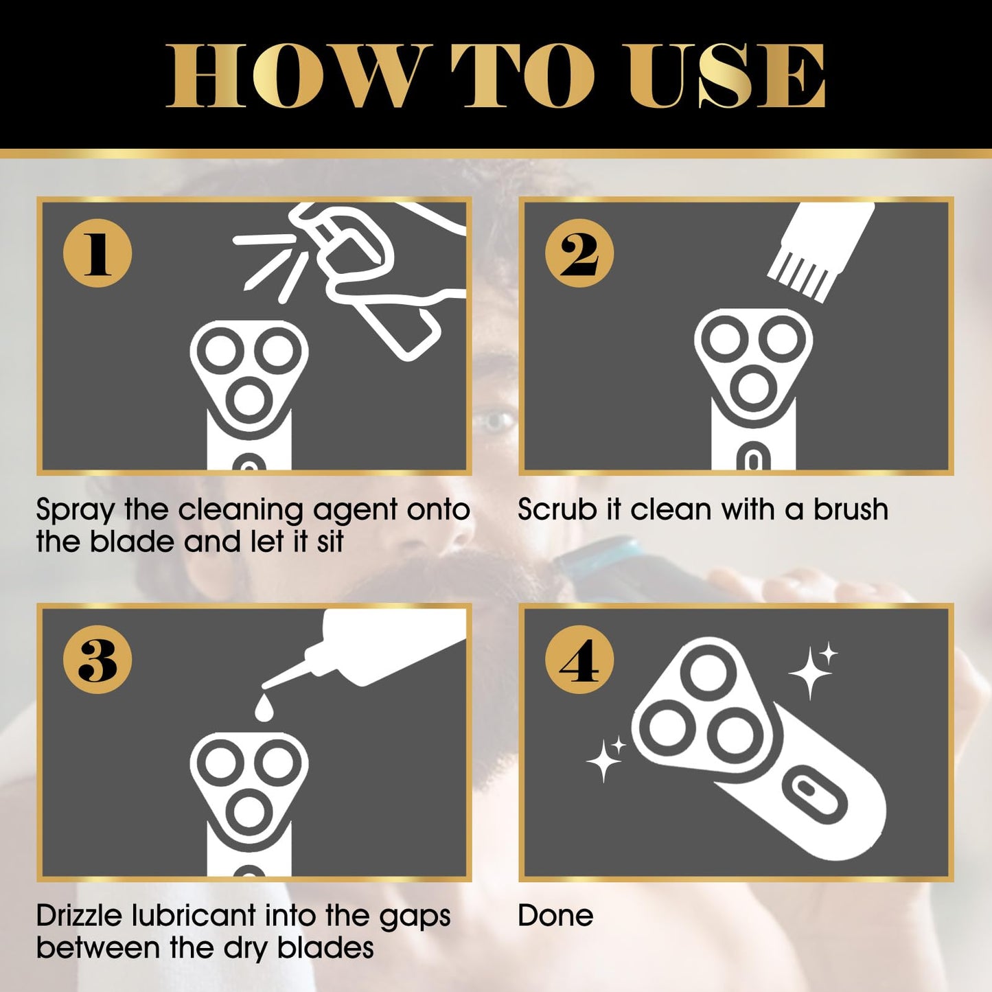 kuailaya Razor Cleaner and Electric Shaver Oil, Shaver Cleaning Solution Clipper Oil and Cleaner 2-In-1 Kit with Clean Brushes Deep Cleaning and Lubrication Extends Razor Life Works