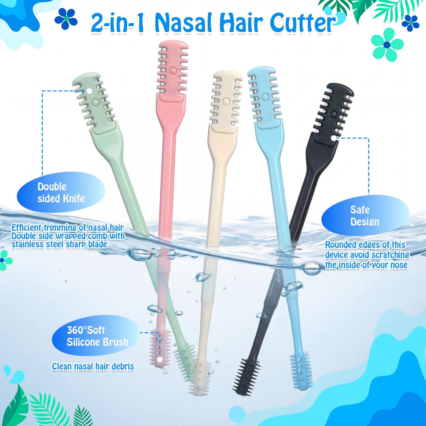 Lanties 48 Pcs 2-in-1 Nasal Hair Cutter Double Sided Nose Hair Trimmer Bulk for Women Men Portable 360° Rotating Manual Nose Nasal Knife Soft Cleaning Brush Box Package Multicolor