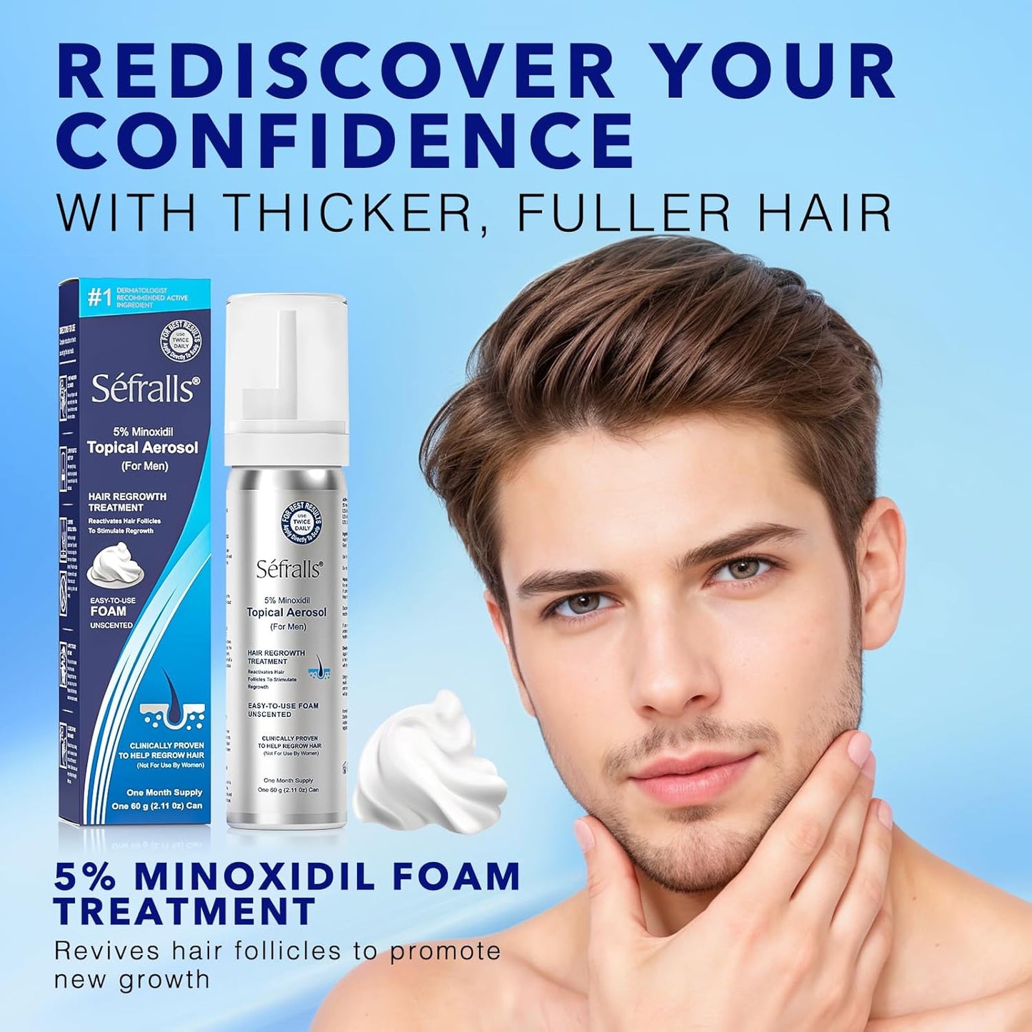 5% Minoxidil Foam for Hair Regrowth | Topical Hair Loss Treatment for Men - 60ml / 2.11oz