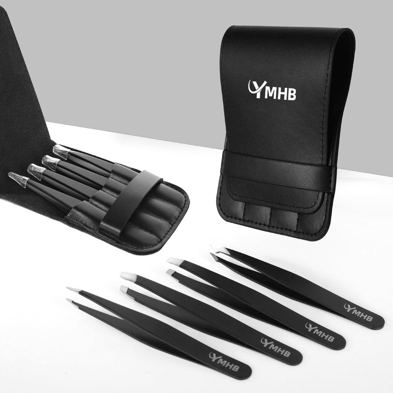 Tweezers Set - 4Pcs Stainless Steel Eyebrow Tweezers, Great Precision for Facial Hair, Splinter and Ingrown Hair Removal Gifts for Women, Christmas Stocking Stuffers Gifts for Adults Men Women