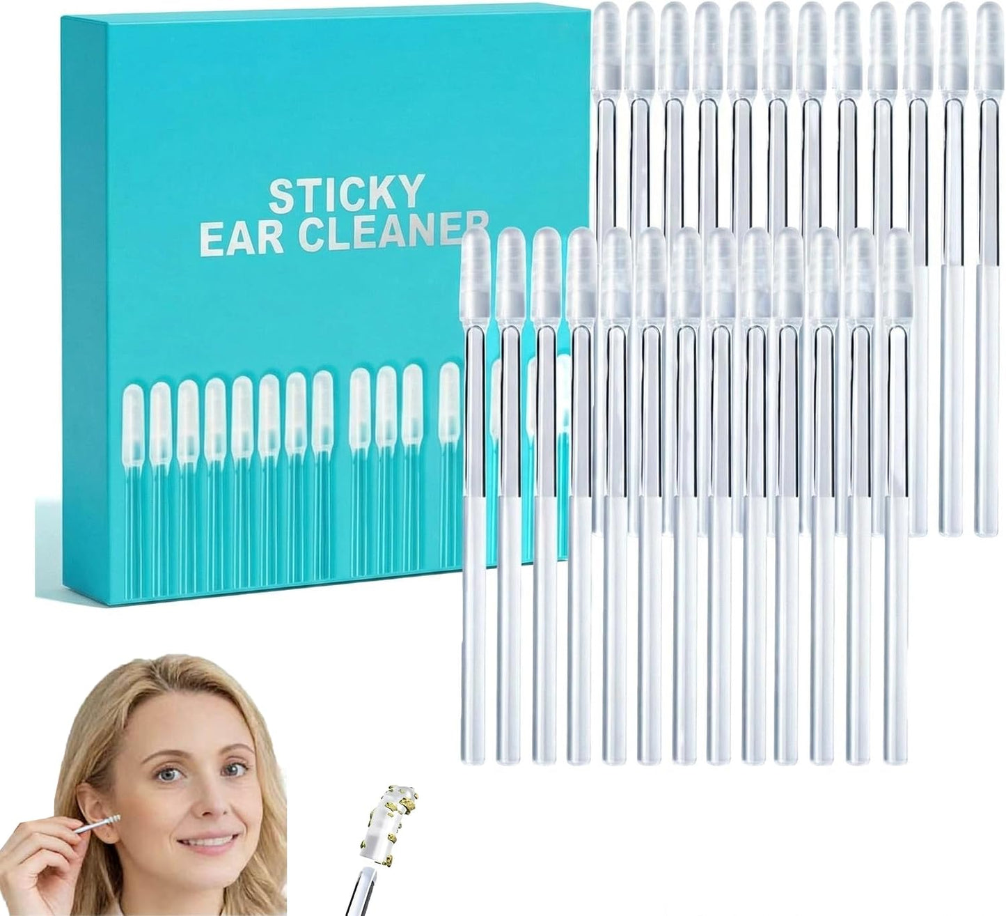 Gentle Reusable Sticky Ear Cleaning Picks - Soft Spiral Head | Safe for All Ages (4mm, 24 Pcs)