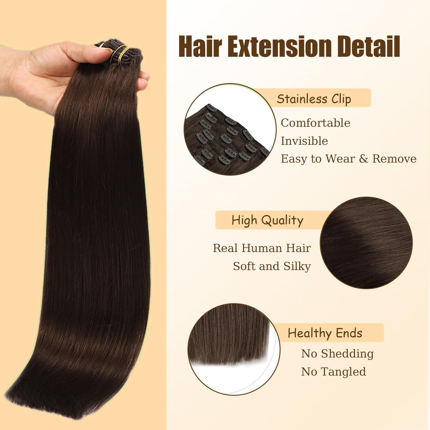 #4 Brown Clip in Hair Extensions Real Human Hair,32 Inch 120g/7Pcs,Full Shine Dark Brown Remy Human Hair,Chocolate Brown Straight Clip ins Brazilian Virgin Hair Extensions